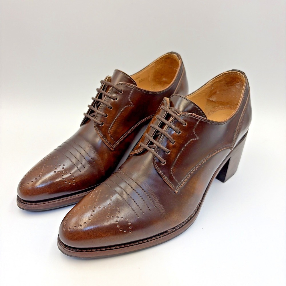 The Office of Angela Scott Miss Button Midheel Oxfords Mahogany Brown Size 38W/8